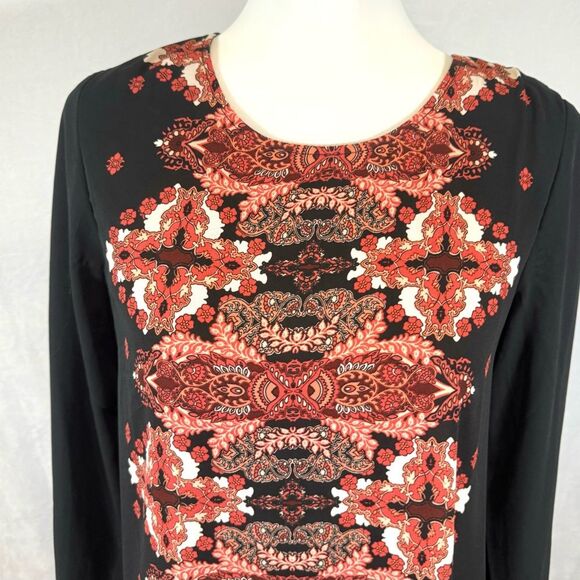 Black and rust boho print keyhole back shift dress size small NWT - Picture 2 of 6